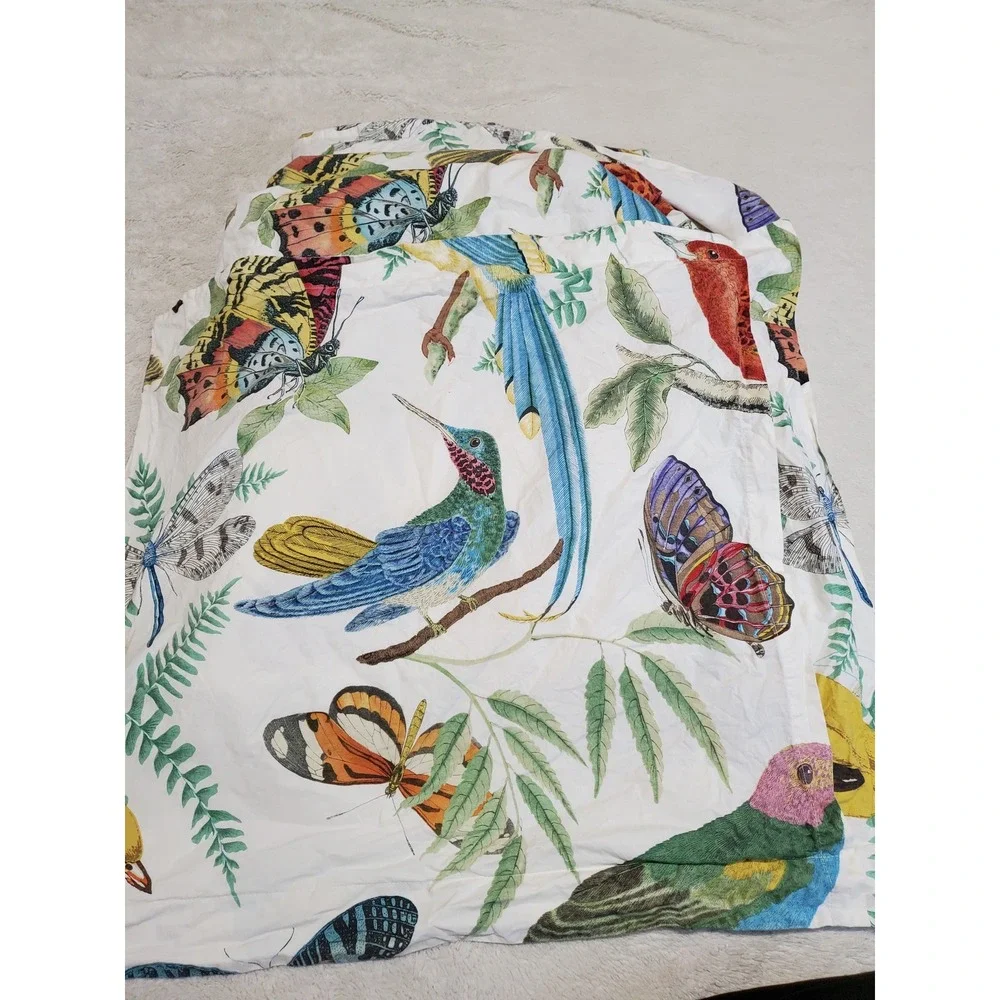 Pottery Barn Spring Fauna Bird Print Percale Full Queen Duvet 2 Regular Sham
